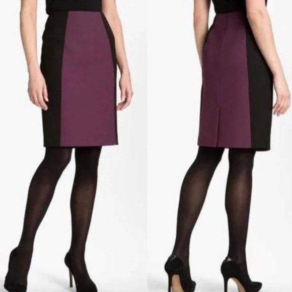 Halogen Purple & Black Color Block Pencil Skirt 6 *fits M - Picture 2 of 9